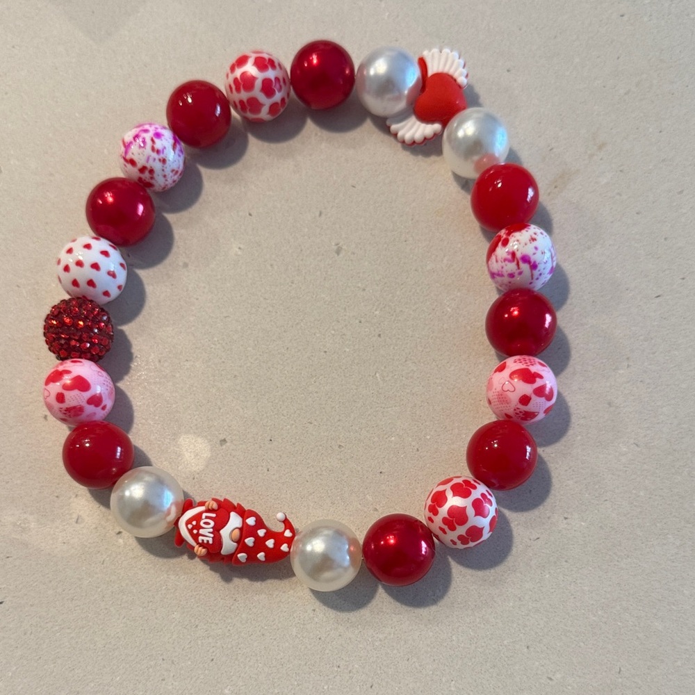 Red and White Beaded Bracelet
